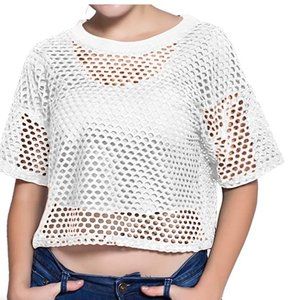 Women's Mesh Cover Up See Through Fishnet T-Shirt